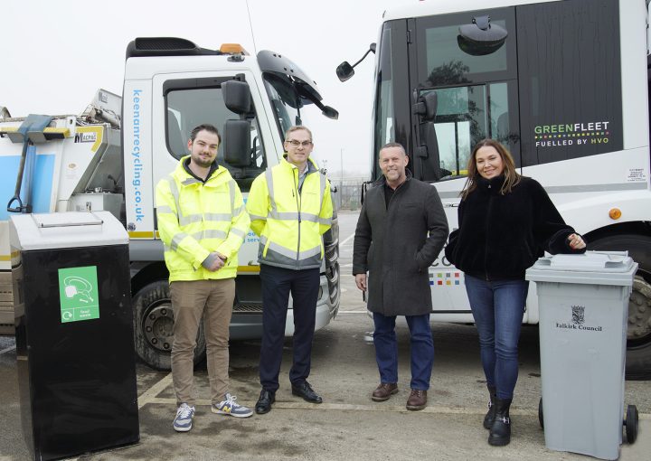 Barry Neill from Falkirk council with Grant Keenan and Claire Keenan from Keenan-recycling's food waste partnership