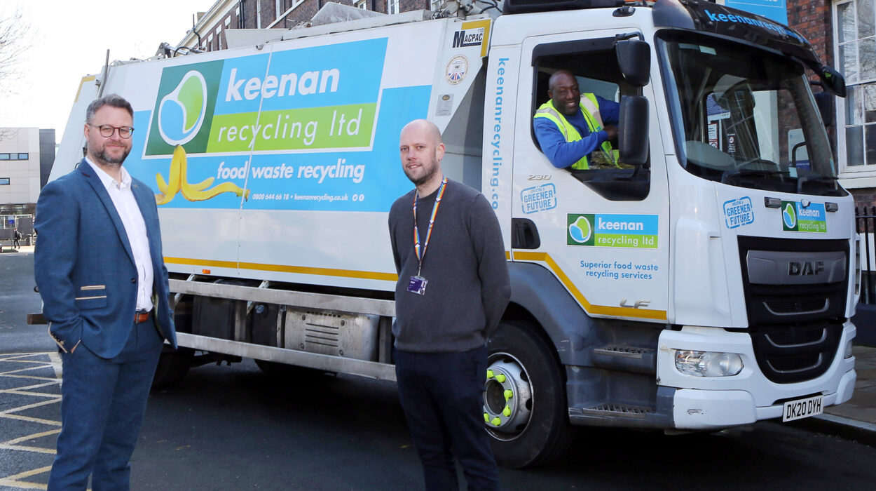 Gary Mills and Mark Coleman from Keenan Recycling with Sam Hay from The University of Liverpool