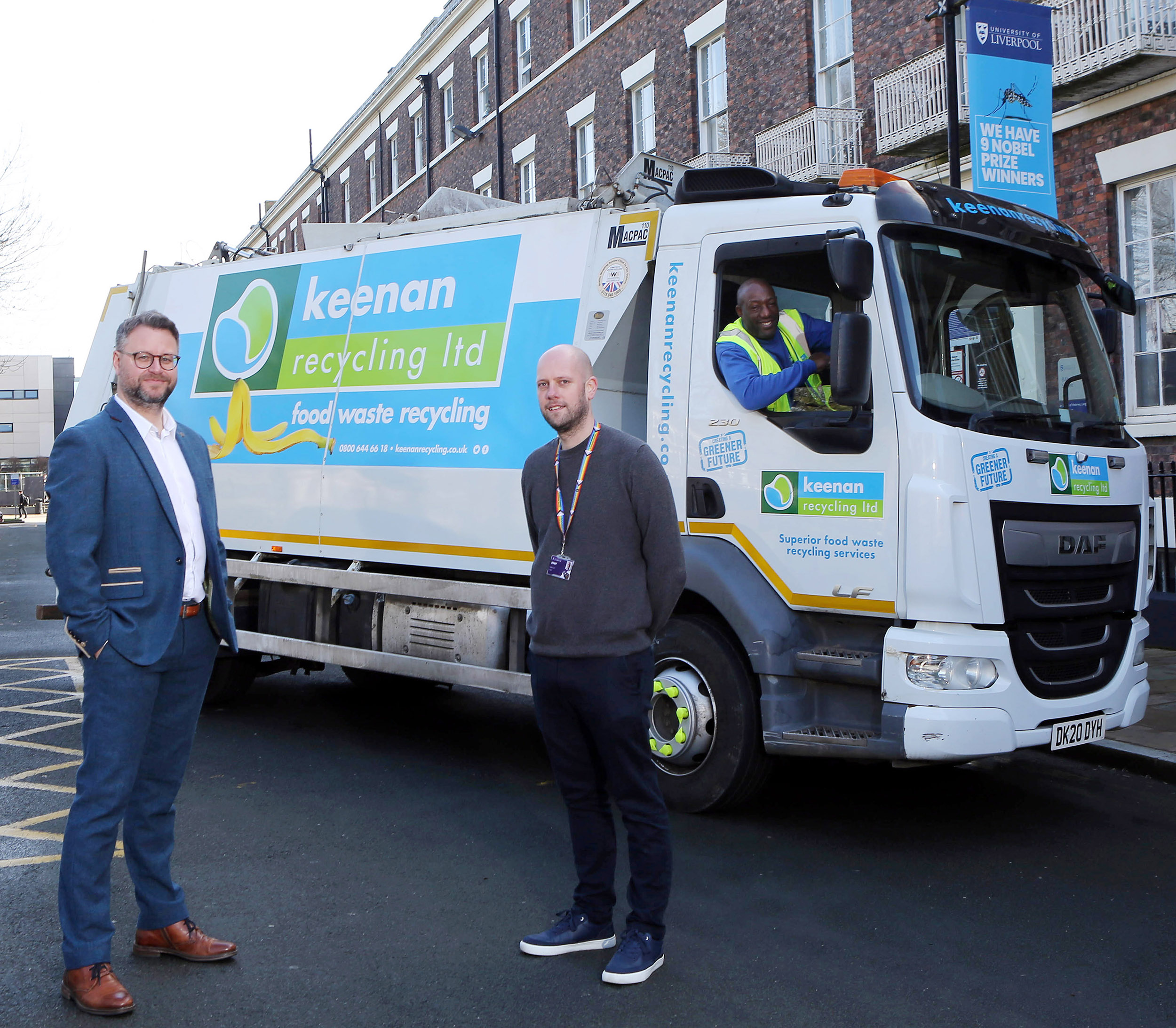 Gary Mills and Mark Coleman from Keenan Recycling with Sam Hay from The University of Liverpool