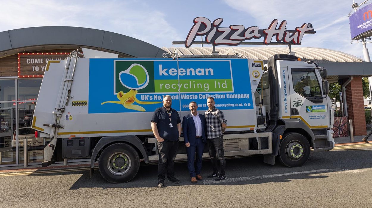 Pizza Hut restaurant -Keenan Recycling food waste truck with Grant Keenan1