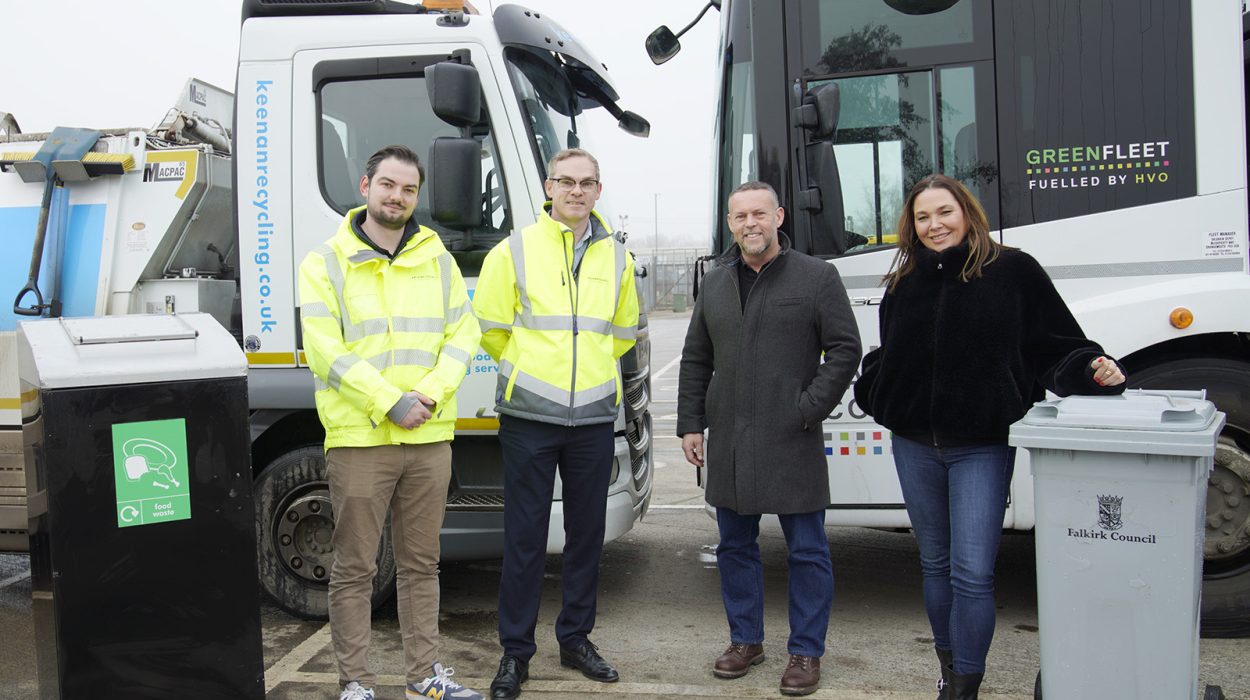 Barry Neill from Falkirk council with Grant Keenan and Claire Keenan from Keenan-recycling's food waste partnership