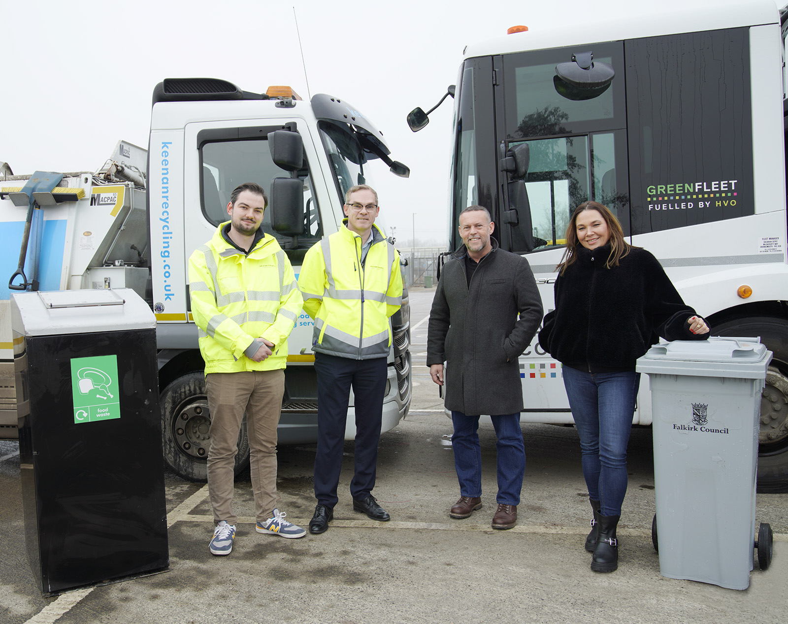 Barry Neill from Falkirk council with Grant Keenan and Claire Keenan from Keenan-recycling's food waste partnership